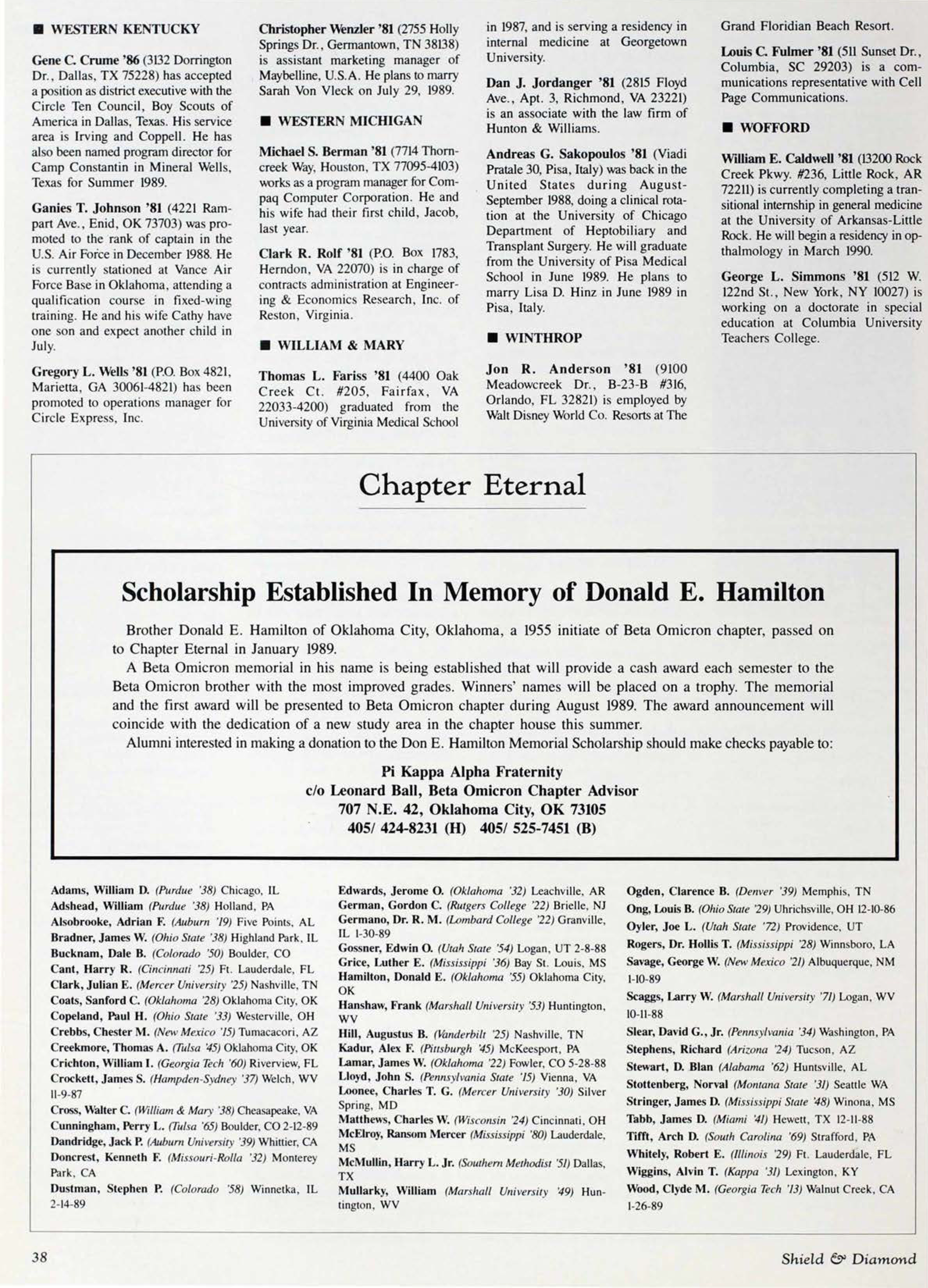 Chapter Eternal, June 1989